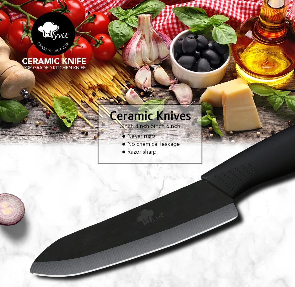 Set of Ceramic Kitchen Knives (3-6 inches) with Zirconia Blade