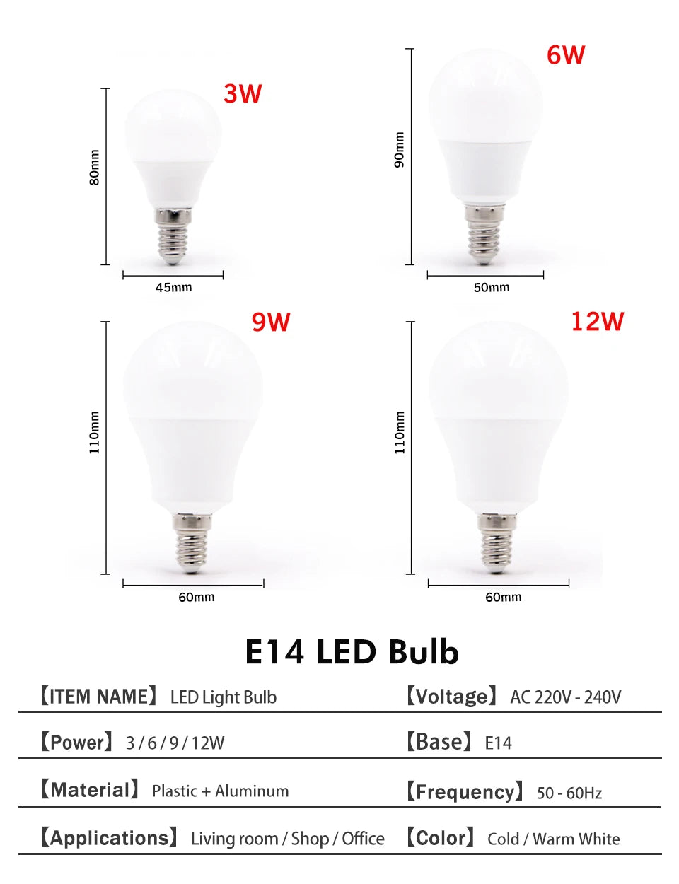 KARWEN E27/E14 LED Lamp Bulb – AC 220V-240V, 3W-20W Spotlight & Table Lamp Lighting