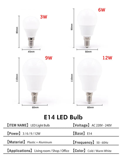 KARWEN E27/E14 LED Lamp Bulb – AC 220V-240V, 3W-20W Spotlight & Table Lamp Lighting