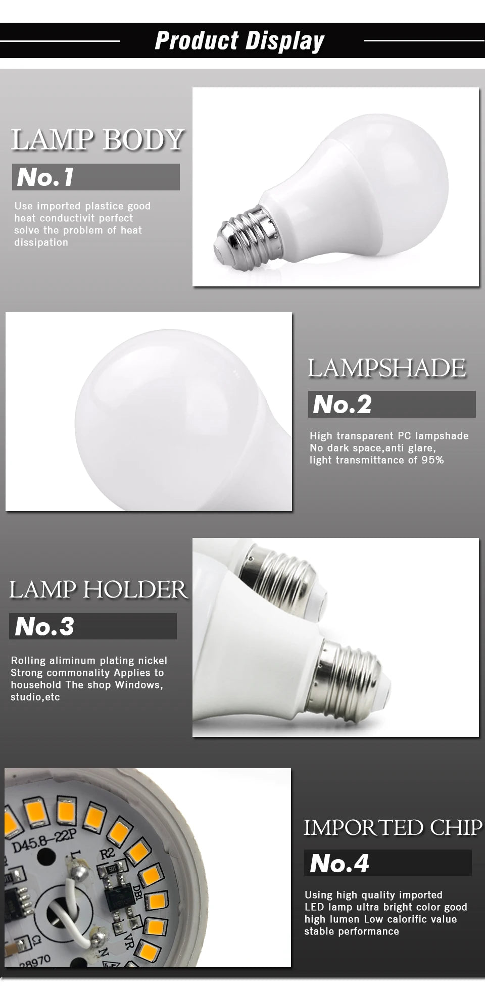 KARWEN E27/E14 LED Lamp Bulb – AC 220V-240V, 3W-20W Spotlight & Table Lamp Lighting