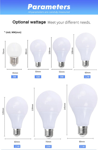 E27 LED Bulb – 3W-21W, AC 110V-240V, Cold White/Warm White Spotlight & Table Lamp