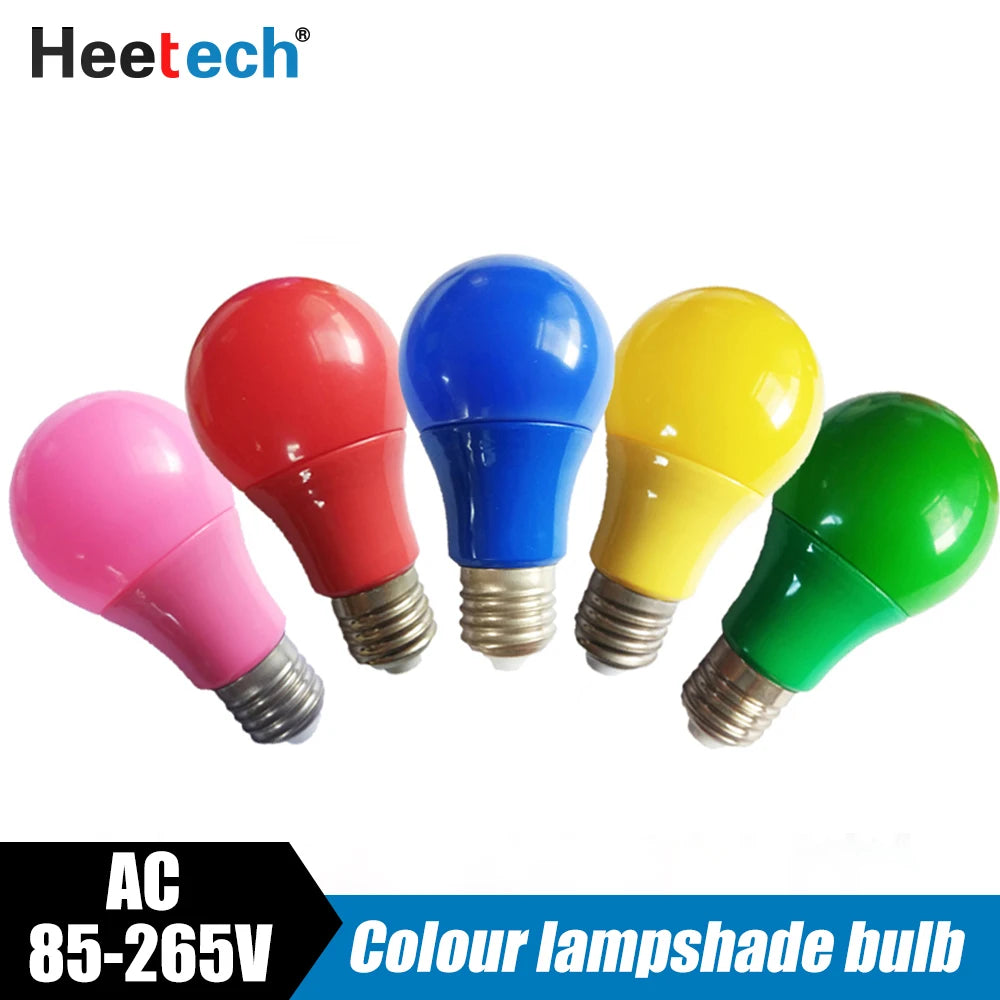 Colorful LED Bulb E27 – 3W-12W, Red, Blue, Green, Yellow, Pink, for KTV, Party & Home Decor