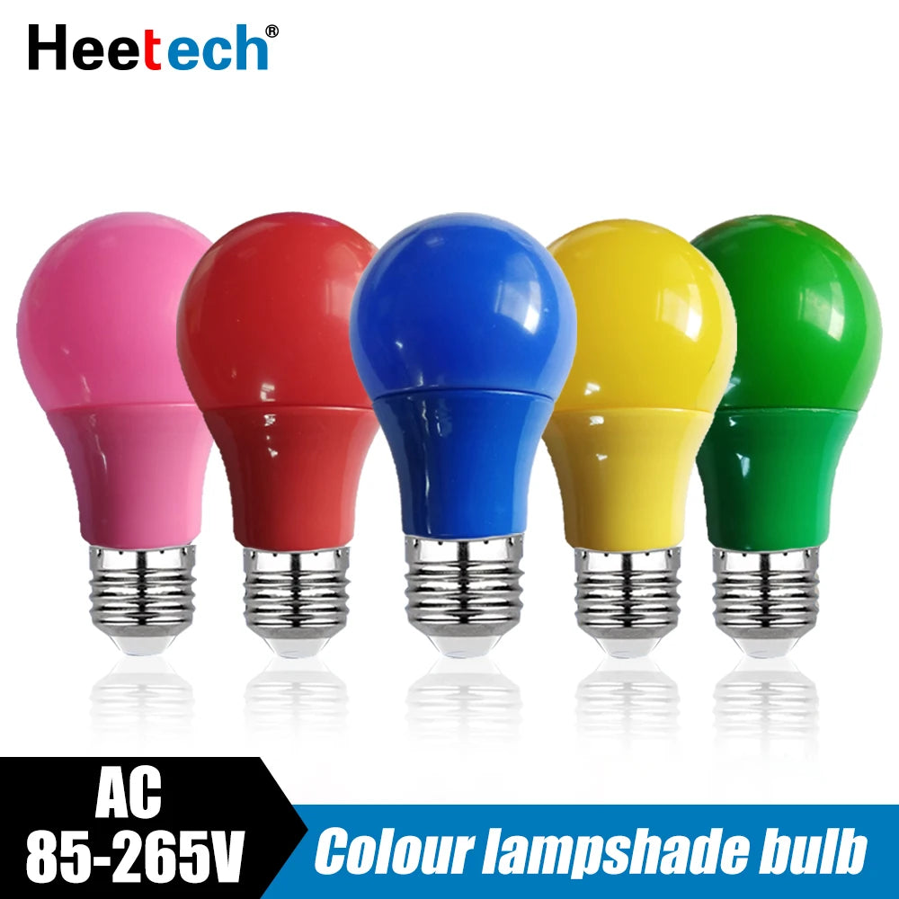 Colorful LED Bulb E27 – 3W-12W, Red, Blue, Green, Yellow, Pink, for KTV, Party & Home Decor