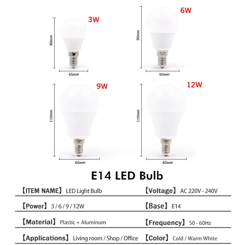 KARWEN E27/E14 LED Lamp Bulb – AC 220V-240V, 3W-20W Spotlight & Table Lamp Lighting