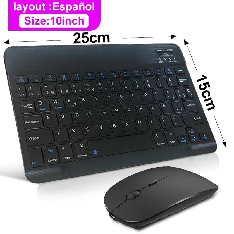 10-inch Bluetooth Wireless Keyboard for Mobile & Tablet, Rechargeable, Multi-language Support