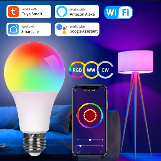 Tuya Smart WiFi LED Bulb – 10W-20W, E27, RGB, Alexa & Google Assistant Voice Control, Smart Life APP