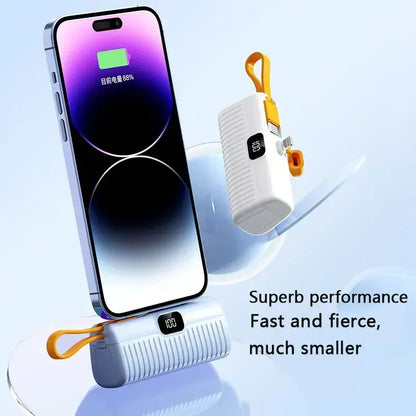 50,000mAh Mini Power Bank with Built-in Cable – Portable Charger for iPhone & Samsung