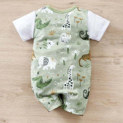 Infant Zoo Animal Print Romper – Short Sleeve Baby Bodysuit