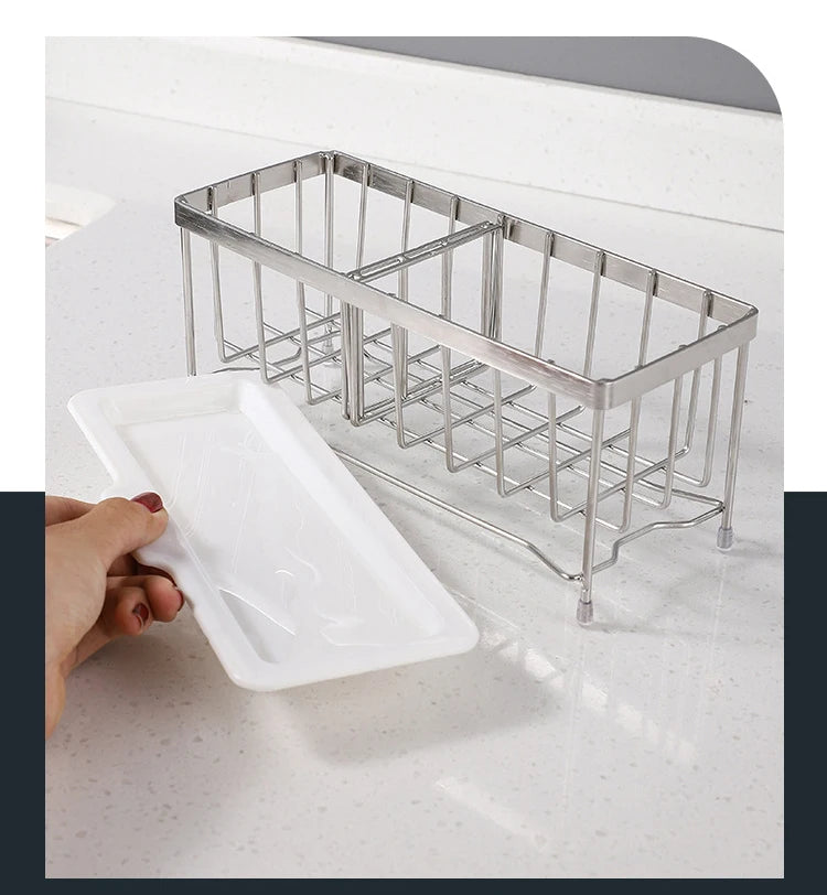 Sink Sponge Holder – Kitchen Rack & Organizer, Anti-Rust Dish & Scrubber Caddy