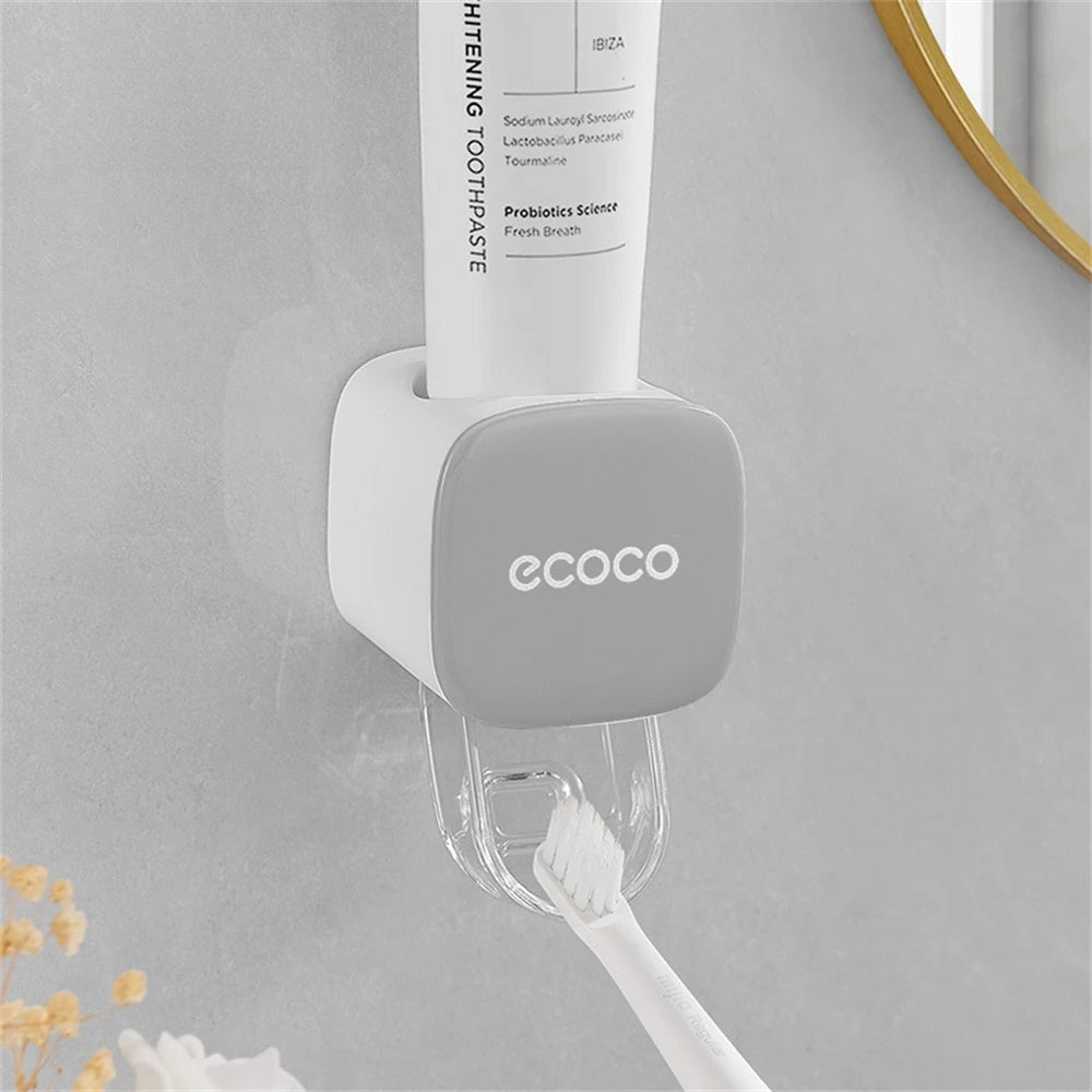 Automatic Wall-Mounted Toothpaste Dispenser & Squeezer Set