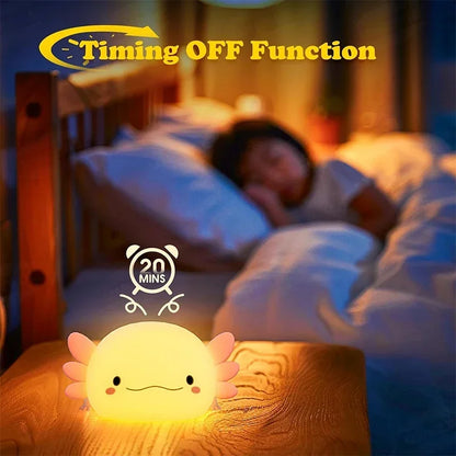 Cute Axolotl Night Light – Soft Silicone, Touch Control, USB Rechargeable Nursery Lamp