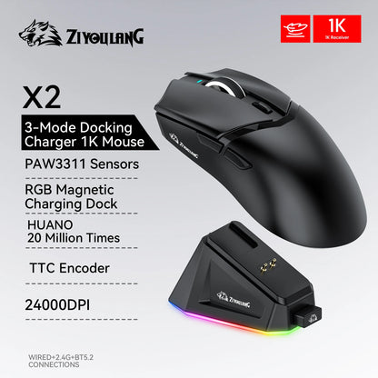 X2 Wireless RGB Gaming Mouse – 24000DPI, Tri-Mode, Magnetic Charger