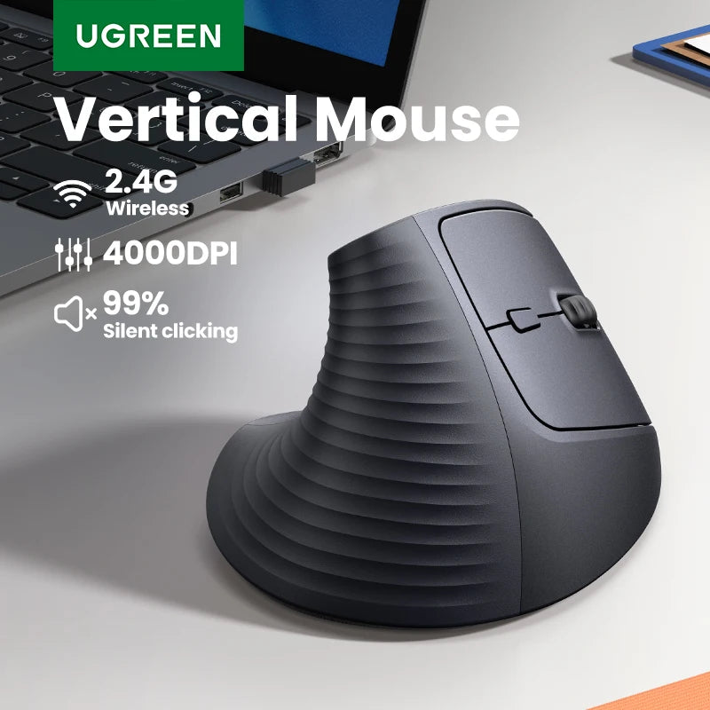 UGREEN Ergonomic Wireless Mouse – 2.4G, 4000DPI, Silent Buttons for PC & Mac