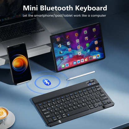 10-inch Bluetooth Wireless Keyboard for Mobile & Tablet, Rechargeable, Multi-language Support