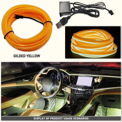 3M Car LED Neon Strip – USB Ambient Light for DIY Auto Decor