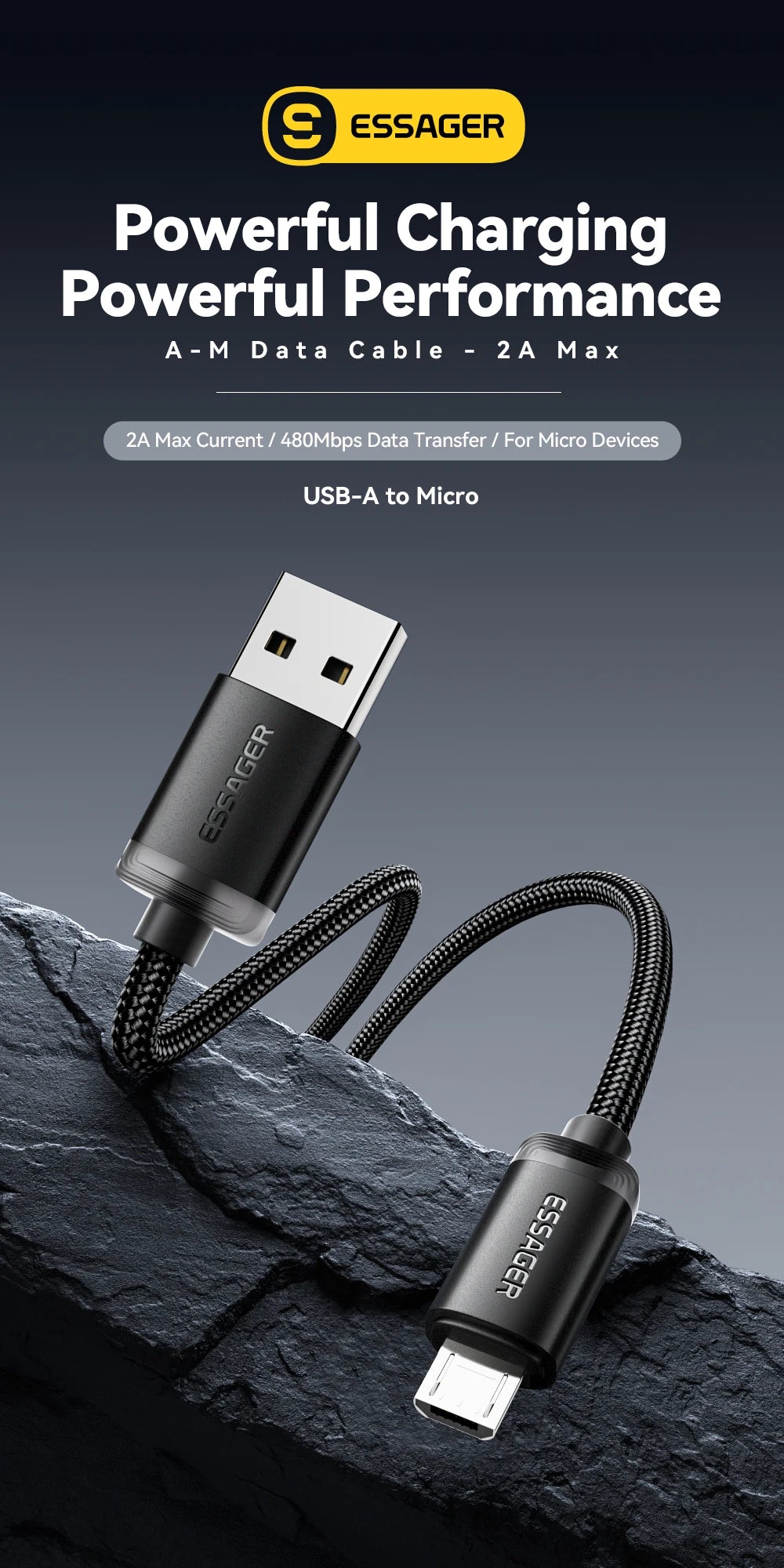 Essager 3M Micro USB Cable – 2A Fast Charging for Xiaomi, Samsung & More