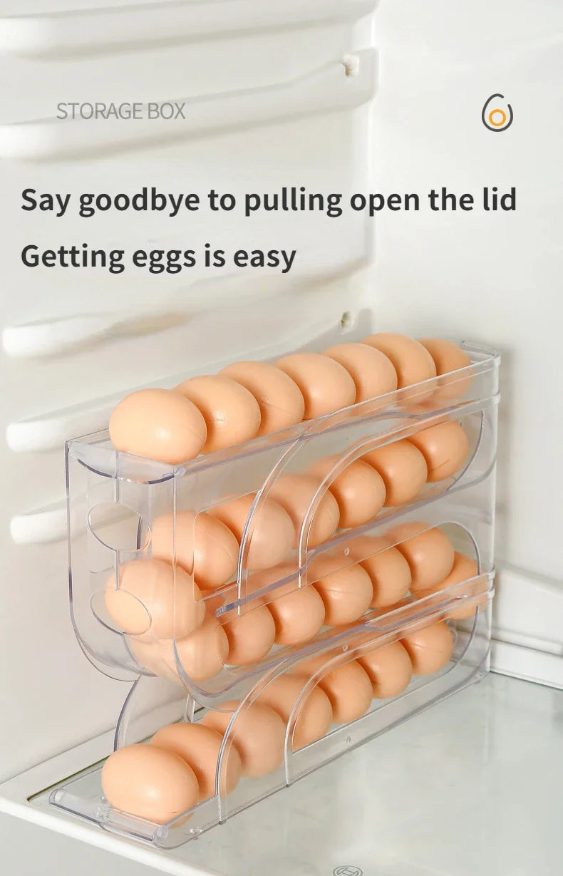 3/4-Layer Rolling Egg Storage Box – Automatic Slide Rack for Refrigerator Side Door