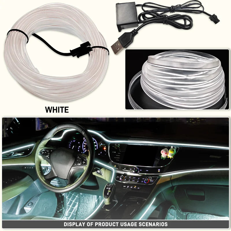 3M Car LED Neon Strip – USB Ambient Light for DIY Auto Decor