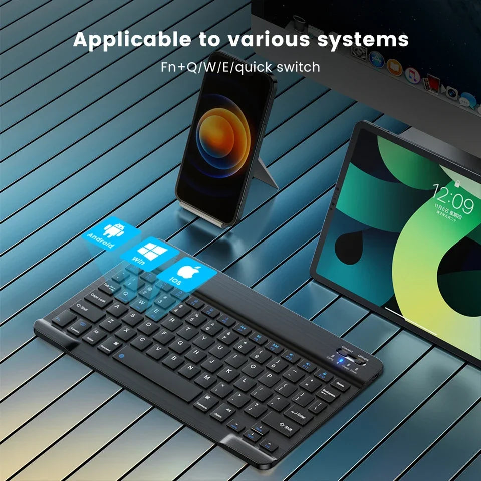 10-inch Bluetooth Wireless Keyboard for Mobile & Tablet, Rechargeable, Multi-language Support