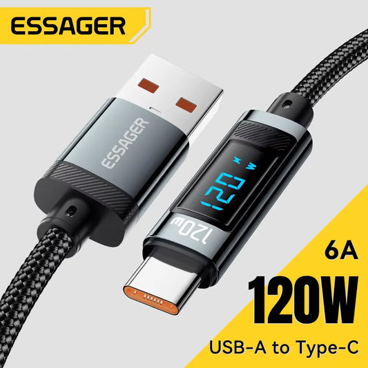 Essager 120W USB Type-C Cable – Fast Charging with LED Display for iPhone & Huawei