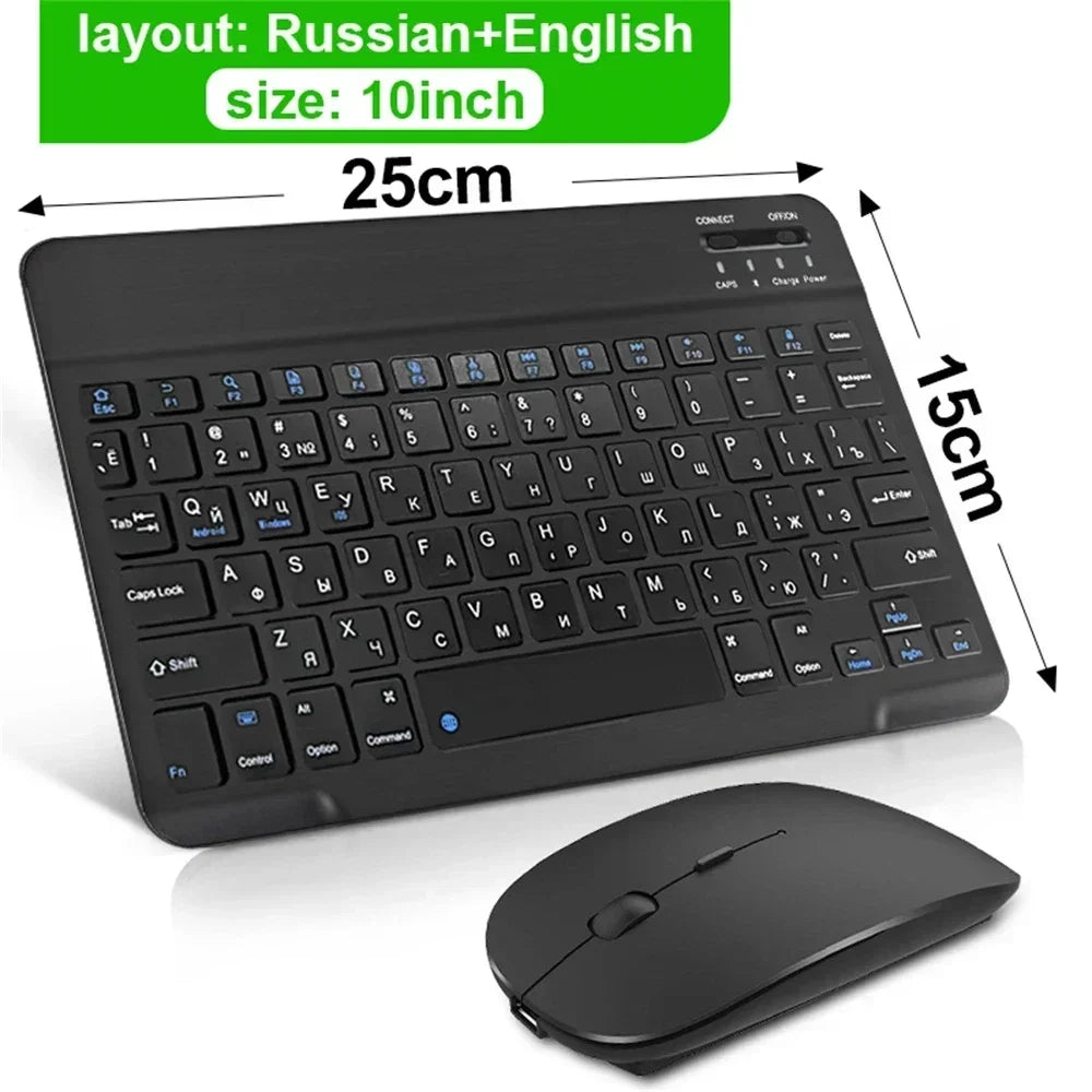 10-inch Bluetooth Wireless Keyboard for Mobile & Tablet, Rechargeable, Multi-language Support