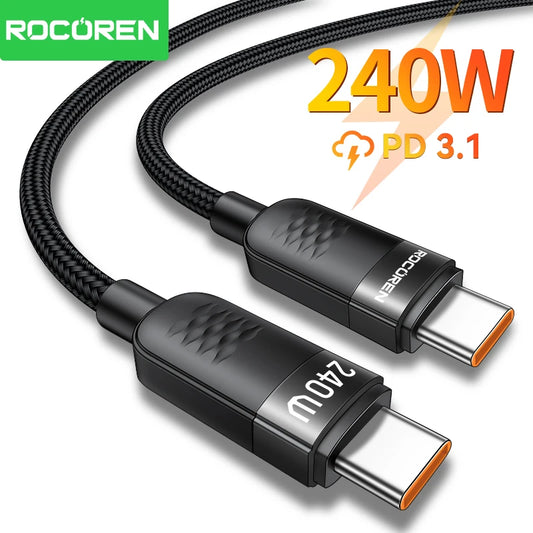 Rocoren 240W Type-C to USB-C Cable – PD3.1 Quick Charging for MacBook & iPhone