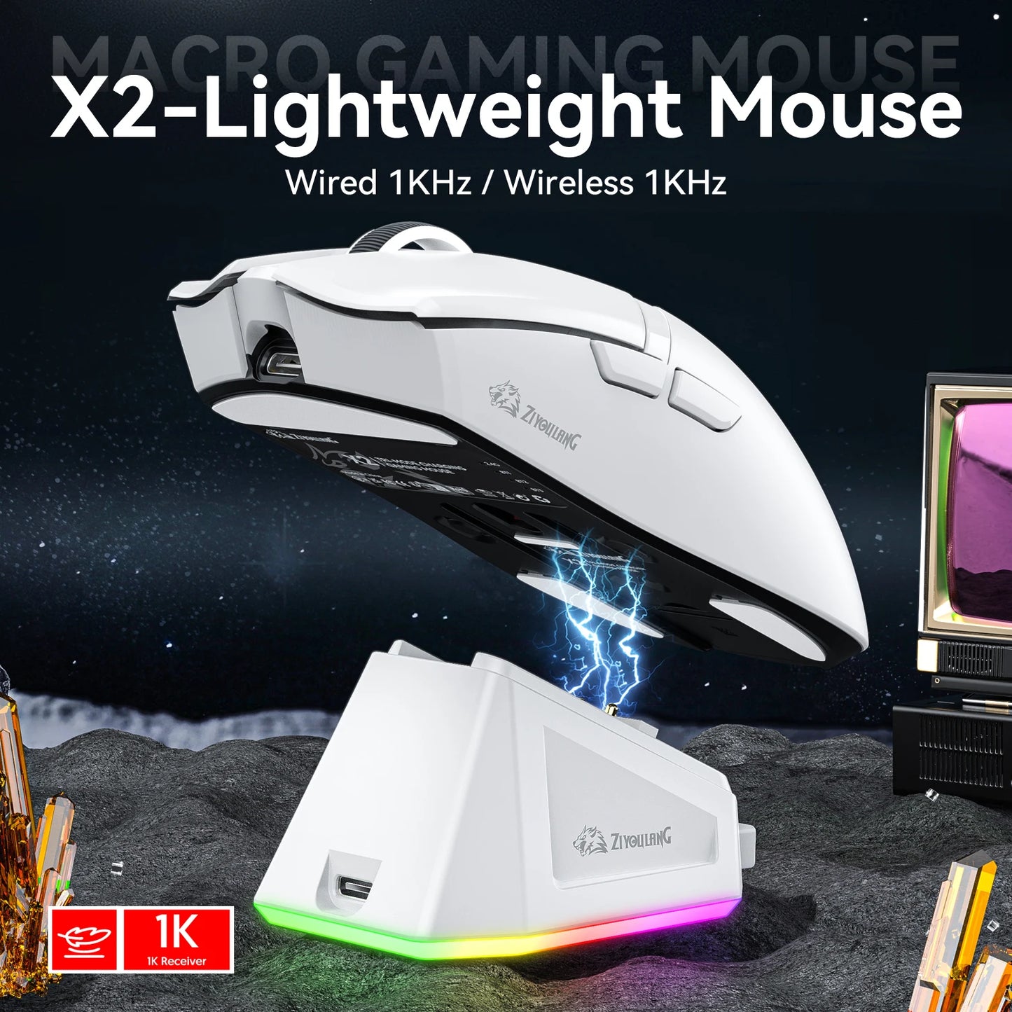 X2 Wireless RGB Gaming Mouse – 24000DPI, Tri-Mode, Magnetic Charger