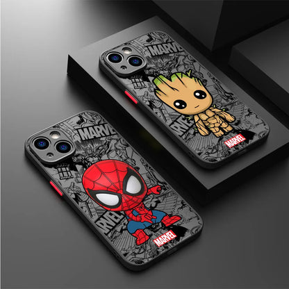 Cartoon Marvel Groot & Spiderman Shockproof Case for iPhone