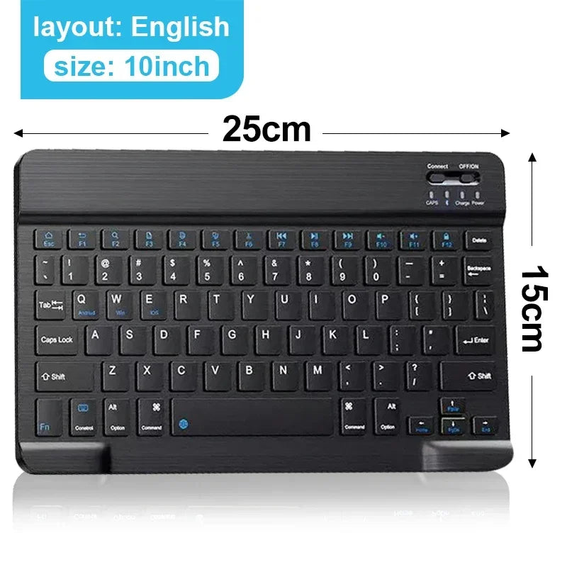 10-inch Bluetooth Wireless Keyboard for Mobile & Tablet, Rechargeable, Multi-language Support