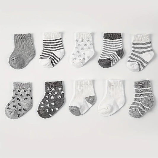 5 Pairs Star & Striped Baby Socks – Spring & Autumn