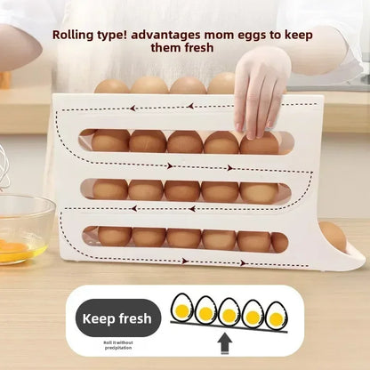 3/4-Layer Rolling Egg Storage Box – Automatic Slide Rack for Refrigerator Side Door