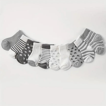 5 Pairs Star & Striped Baby Socks – Spring & Autumn