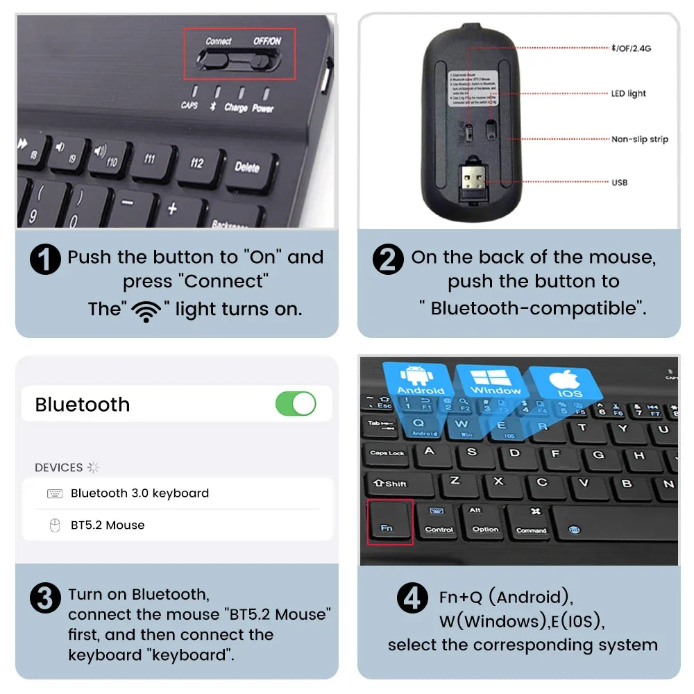 10-inch Bluetooth Wireless Keyboard for Mobile & Tablet, Rechargeable, Multi-language Support