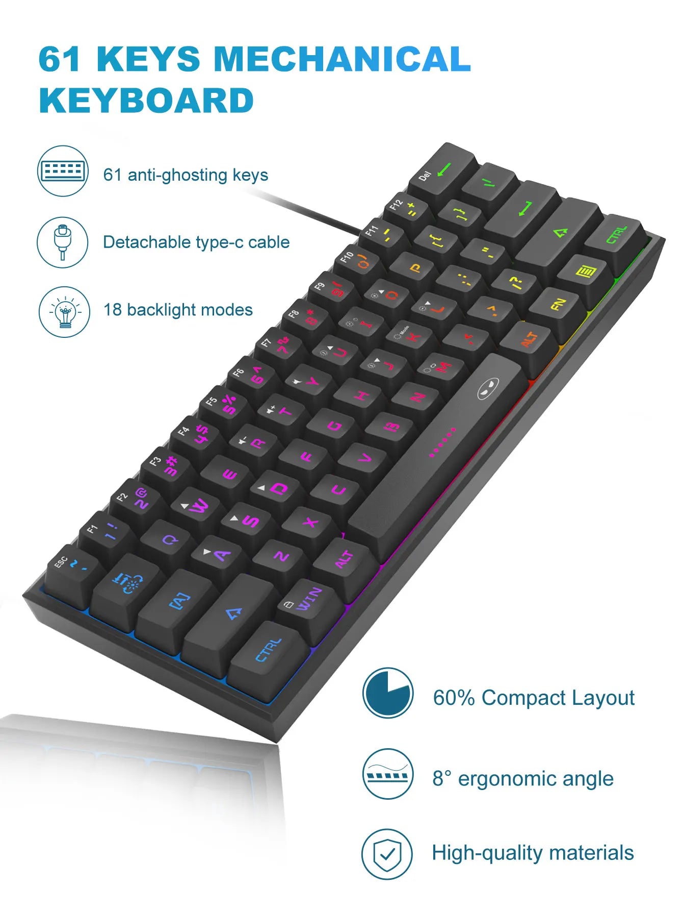 MageGee TS91 60% RGB Gaming Keyboard – Compact, Ergonomic, Waterproof