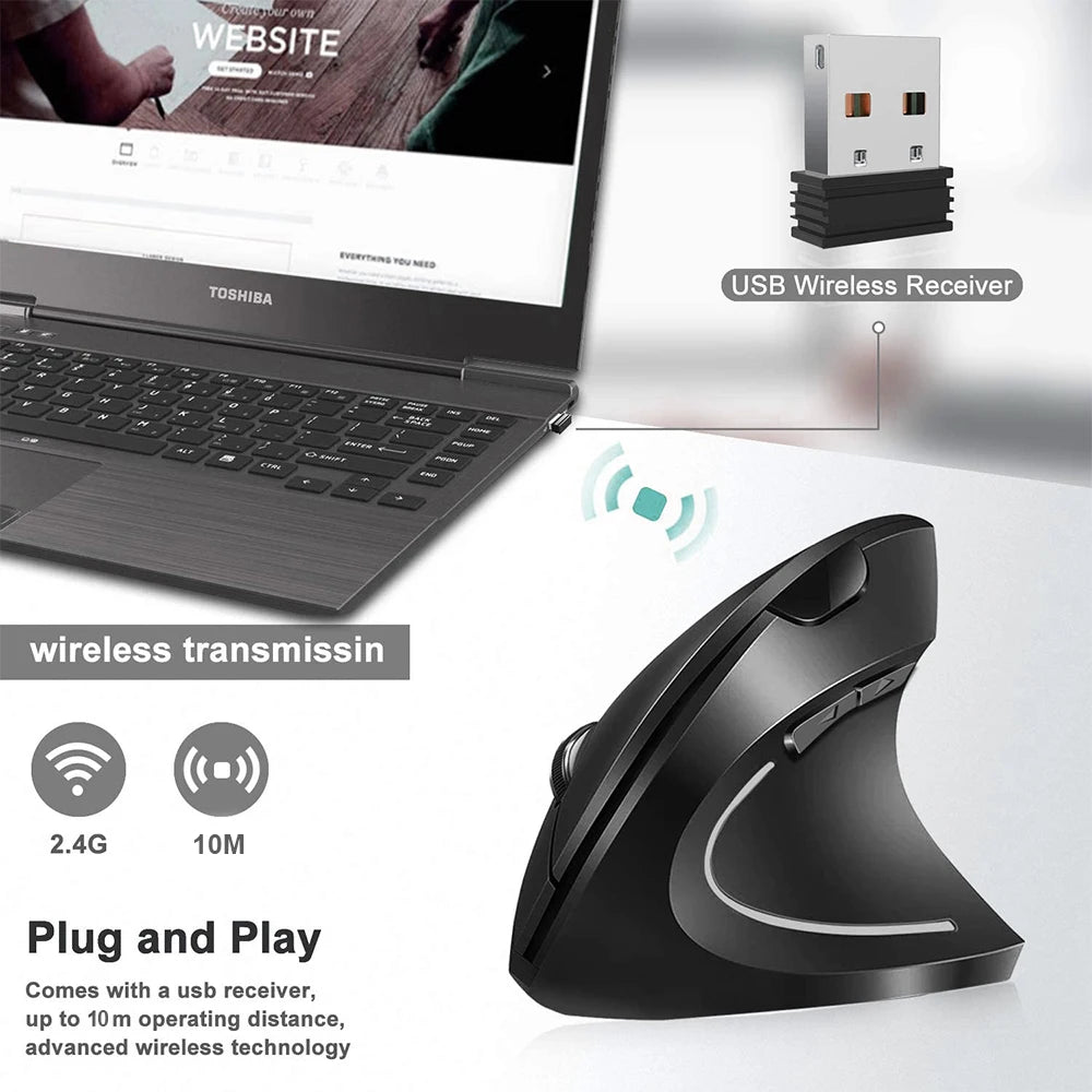 Ergonomic Vertical Wireless Mouse – 2.4GHz, 3 Adjustable DPI for PC & Laptop