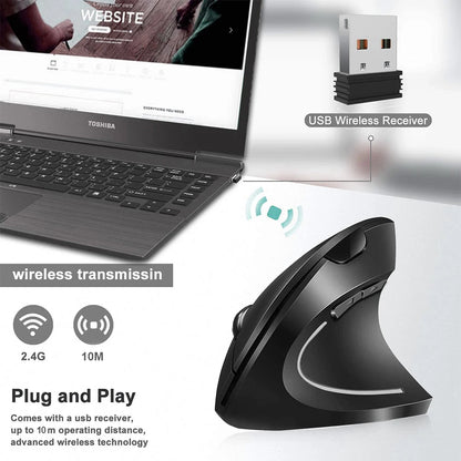 Ergonomic Vertical Wireless Mouse – 2.4GHz, 3 Adjustable DPI for PC & Laptop