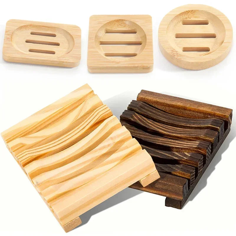 Natural Bamboo Soap Dish Holder with Drainage for Bathroom