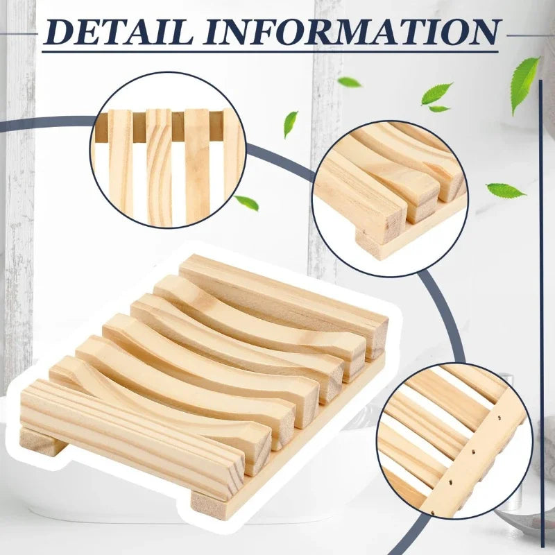 Natural Bamboo Soap Dish Holder with Drainage for Bathroom