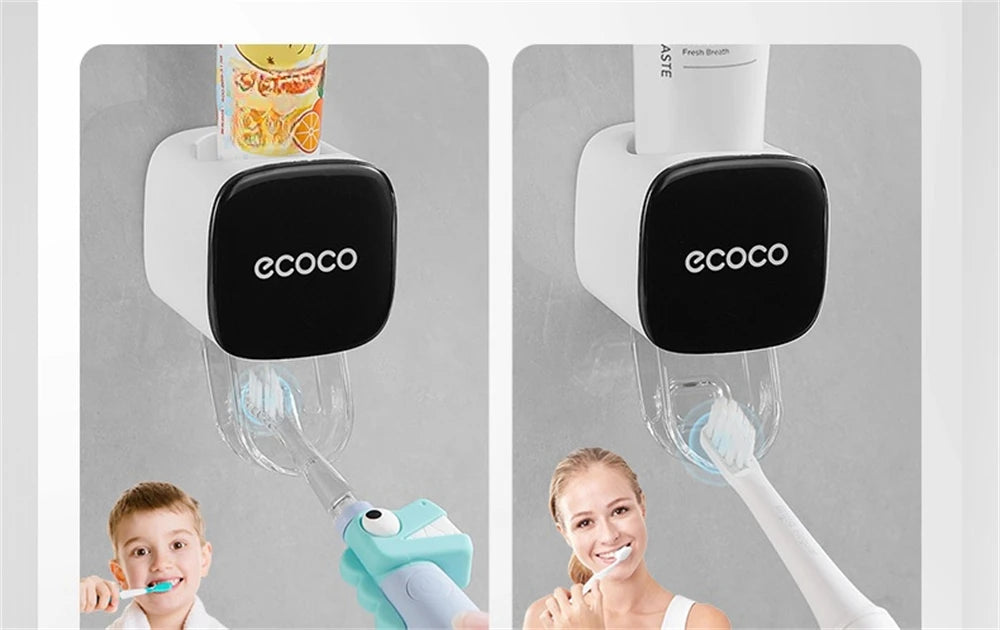 Automatic Wall-Mounted Toothpaste Dispenser & Squeezer Set