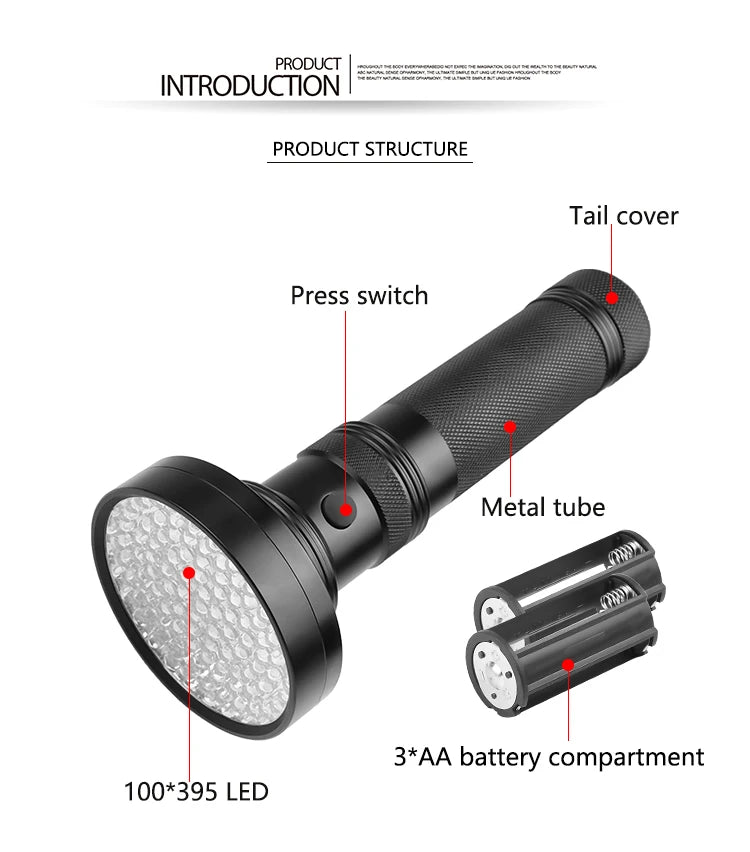 UV Flashlight 21/51/100 LED 395nm for Pet Stains & Bugs