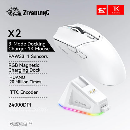 X2 Wireless RGB Gaming Mouse – 24000DPI, Tri-Mode, Magnetic Charger