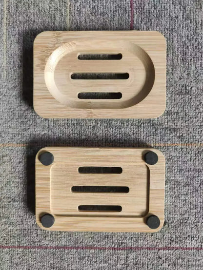 Natural Bamboo Soap Dish Holder with Drainage for Bathroom