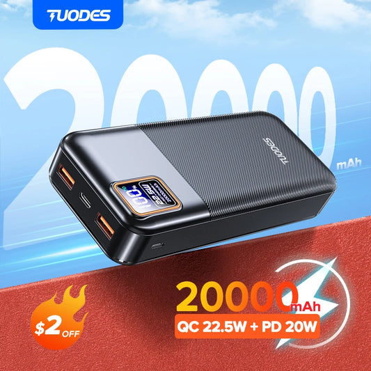 Tuodes 20000mAh Power Bank, 22.5W Fast Charging, PD20W Portable Charger