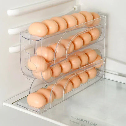 3/4-Layer Rolling Egg Storage Box – Automatic Slide Rack for Refrigerator Side Door