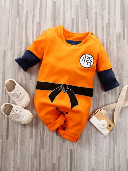 Baby Anime Orange Cotton Bodysuit – Long-Sleeve Training Suit