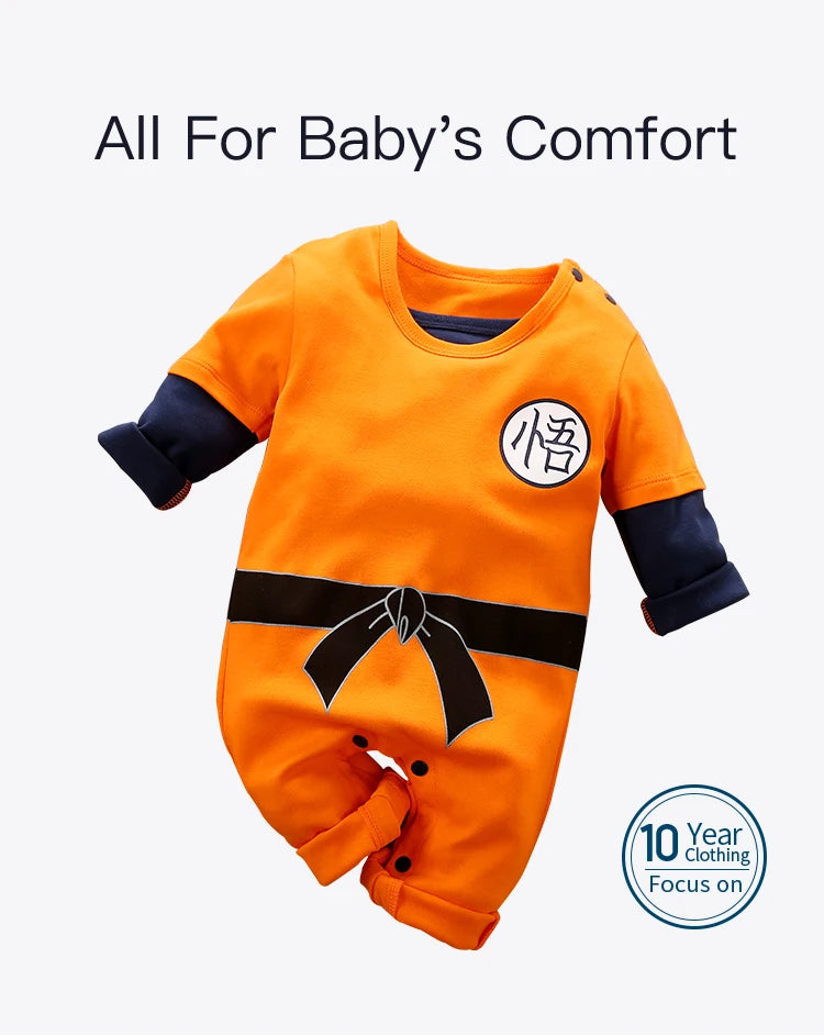 Baby Anime Orange Cotton Bodysuit – Long-Sleeve Training Suit