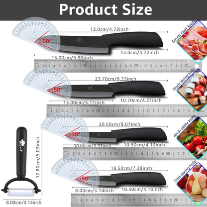 Set of Ceramic Kitchen Knives (3-6 inches) with Zirconia Blade