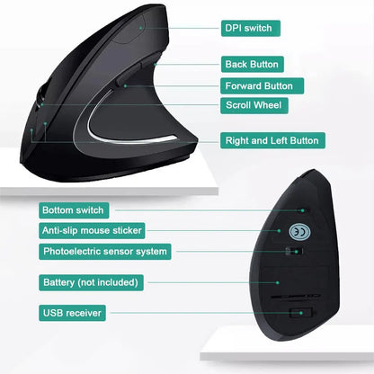 Ergonomic Vertical Wireless Mouse – 2.4GHz, 3 Adjustable DPI for PC & Laptop