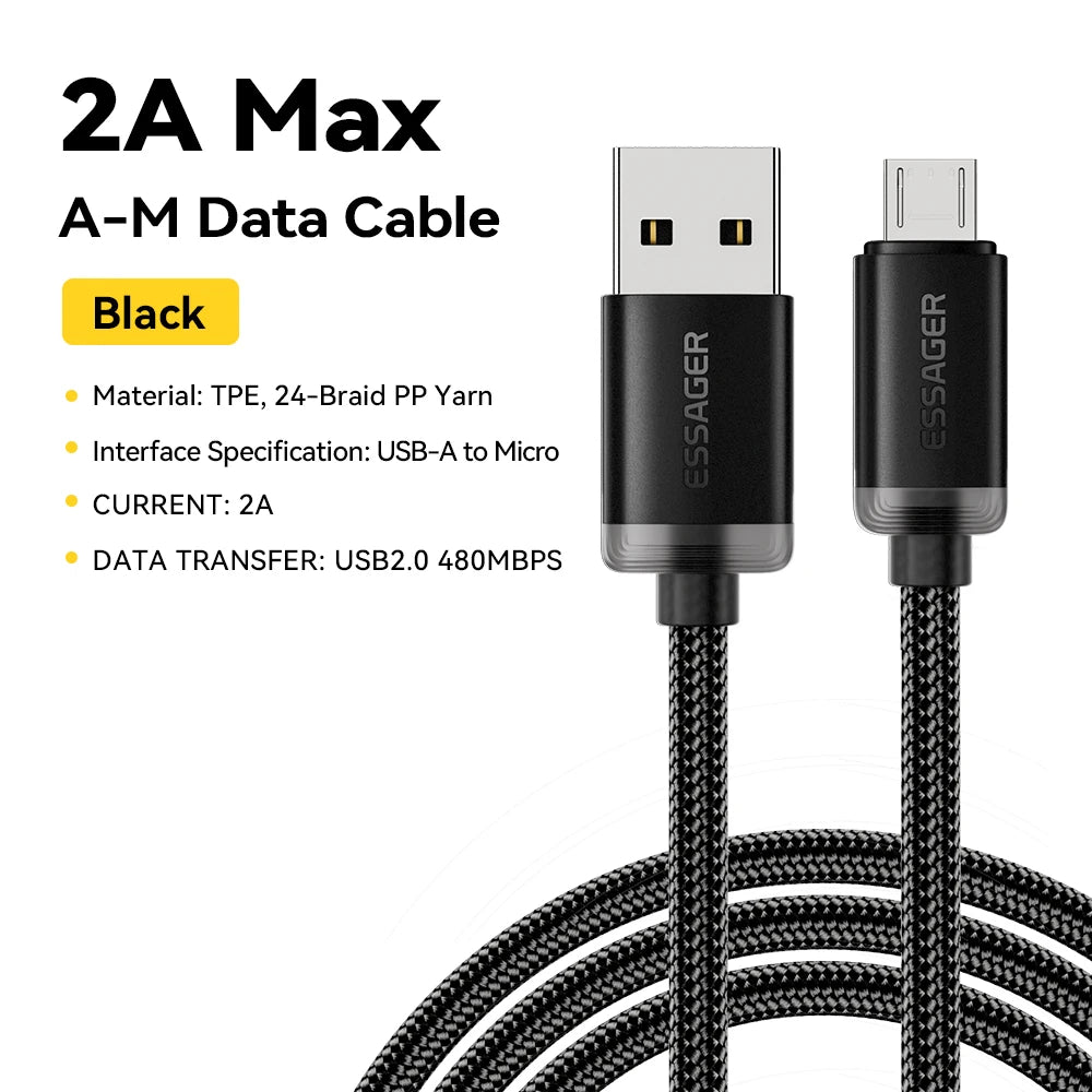 Essager 3M Micro USB Cable – 2A Fast Charging for Xiaomi, Samsung & More