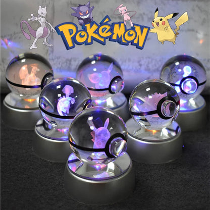 3D Crystal Pokeball Lamp – Pikachu, Mew, Gengar & More